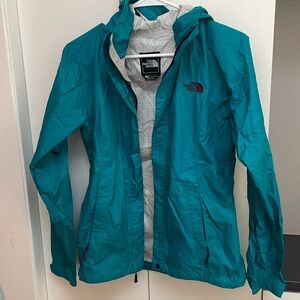 The north face blue teal rain jacket coat